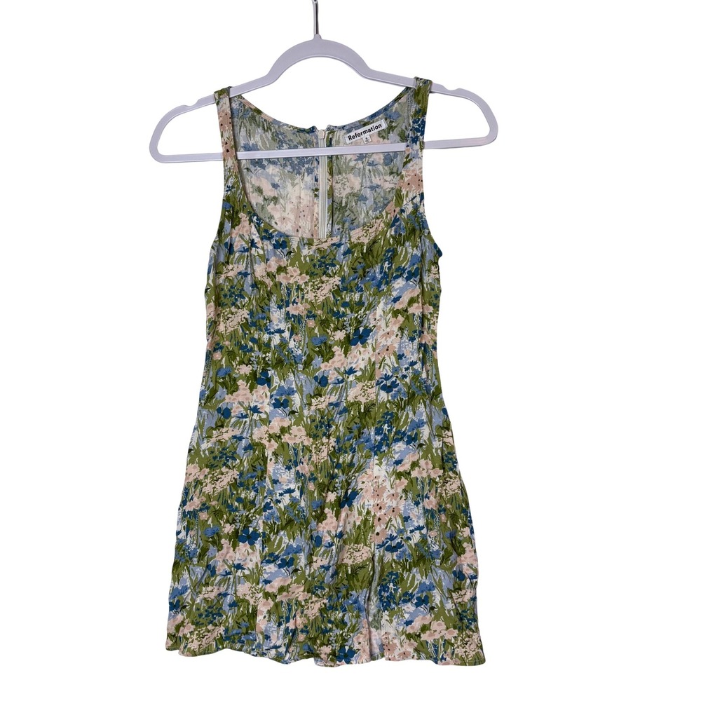 Reformation Noha Dress Hillside Floral Linen‎ Mini Cottagecore Fairy Coquette 6